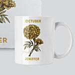 Personalised October Mug And Cushion Yellow Marigold