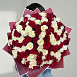 باقة 200 وردة جوري حمراء وبيضاء في غلاف أنيق - هدايا فاخرة