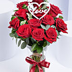 Red Roses With Love Topper In Glass Vase