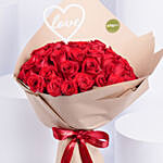 باقة 50 وردة جوري أحمر في غلاف بيج فاخر - هدية أنيقة