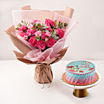 Birthday Wish Carnations Bouquet And Cake