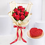 Love Expression 9 Roses Bouquet With Heart Shape Cake