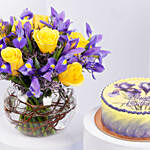 IRIS Flowers and Birthday Chocolate Cake