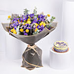 IRIS Flowers Bouquet and Birthday Chocolate Cake