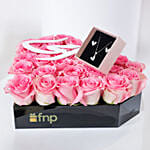 Beautiful Pink Roses Arrangement and Jewelry for Mom