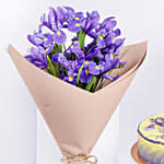 February Birthday Iris Bouquet and Cake Combo