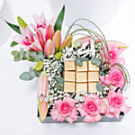 Flower & Chocolate Box Arrangement for Mom