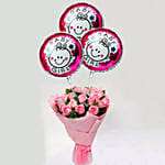 Pink Roses Bouquet with Balloons