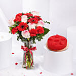 Blooming Hugs Valentines Arrangement | Chocolate Cake 500gm