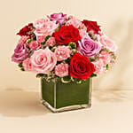 Bright Color Roses In Glass Vase