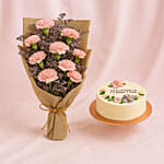 Carnation Bouquet & Chocolate Cake For MOM