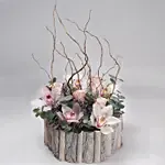 Cheerful Mixed Flowers Wooden Pot