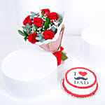 Dear Dad Cake N Red Roses Bouquet