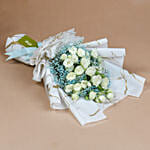 Elegance White Roses Bouquet with Cake