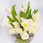 Elegant White Roses & Tulips Vase