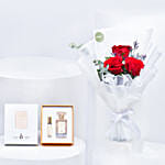 Lovely Red Rose Bouquet with Perfume Set
