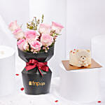 Lovers Bloom 8 Rose Bouquet | Chocolate Mono Cake 200gm