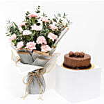 Pink Carnation Bouquet with Chocolate Cake