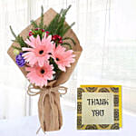 Pink Gerbera Chic Bunch & Handmade Thank You Card
