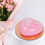 Pink Spray Roses & Heart Shaped Cake