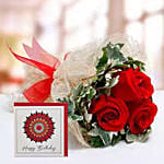 Red Roses Bouquet & Handmade Birthday Greeting Card