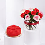 Roses & Carnation Love Arrangement | Chocolate Cake 500gm
