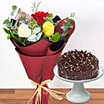 Vibrant Colored Roses Bouquet With Hazelnut Cake