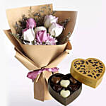 White Purple Flowers & Godiva Chocolates 250 gms