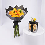 Yellow N Orange Roses Bouquet with Chocolates