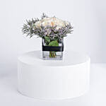 9 White Roses Glass Vase