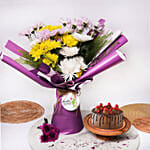Birthday Flower Hand Bouquet N Cake