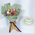 Chocolate Birthday Cake N Rose Bouquet