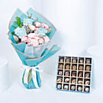 Empire Chocolate | Baby Blue Chocolate Box 25 Assorted Pieces & Hand Bouquet