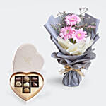 Godiva | Beige Velvet Heart Gift Box - 7 Pieces & Pretty Gerberas Bouquet