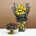 Golden Twilight Roses Bouquet N Cake