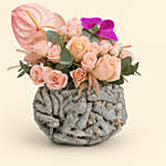 Mixed Flowers Wooden Round Vase
