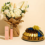 White Flowers Bouquet with Perfume and Chocolate