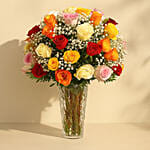 Bunch of 50 Assorted Roses In Glass Vase