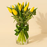 Serene Yellow Tulips Glass Vase