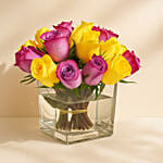 Yellow N Purple Roses In Vase