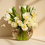 Elegant White Roses & Tulips Vase