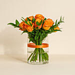 Orange Roses in Glass Vase