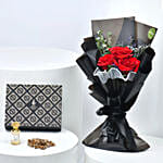 Luxurious Alghawaly Oud Box with Elegant Red Rose Bouquet