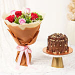 Sweet Harmony 6 Rose Bouquets and Chocolate Cake