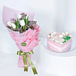Tulip Flowers Bouquet with Heart Shape Cake