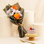 Mini Blueberry Cake N Flower Bouquet Combo