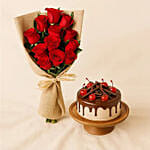 12 Red Roses Bouquet N Black Forest Cake