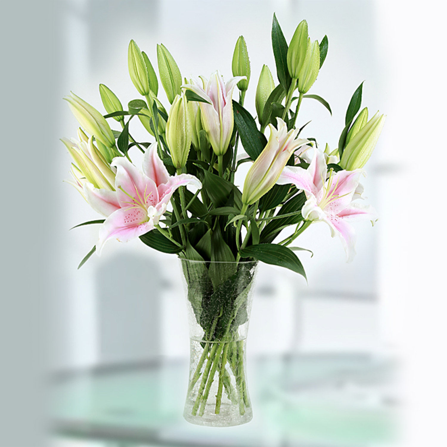 Online 10 Stems Stargazer Pink Lilies Vase Gift Delivery in Qatar FNP