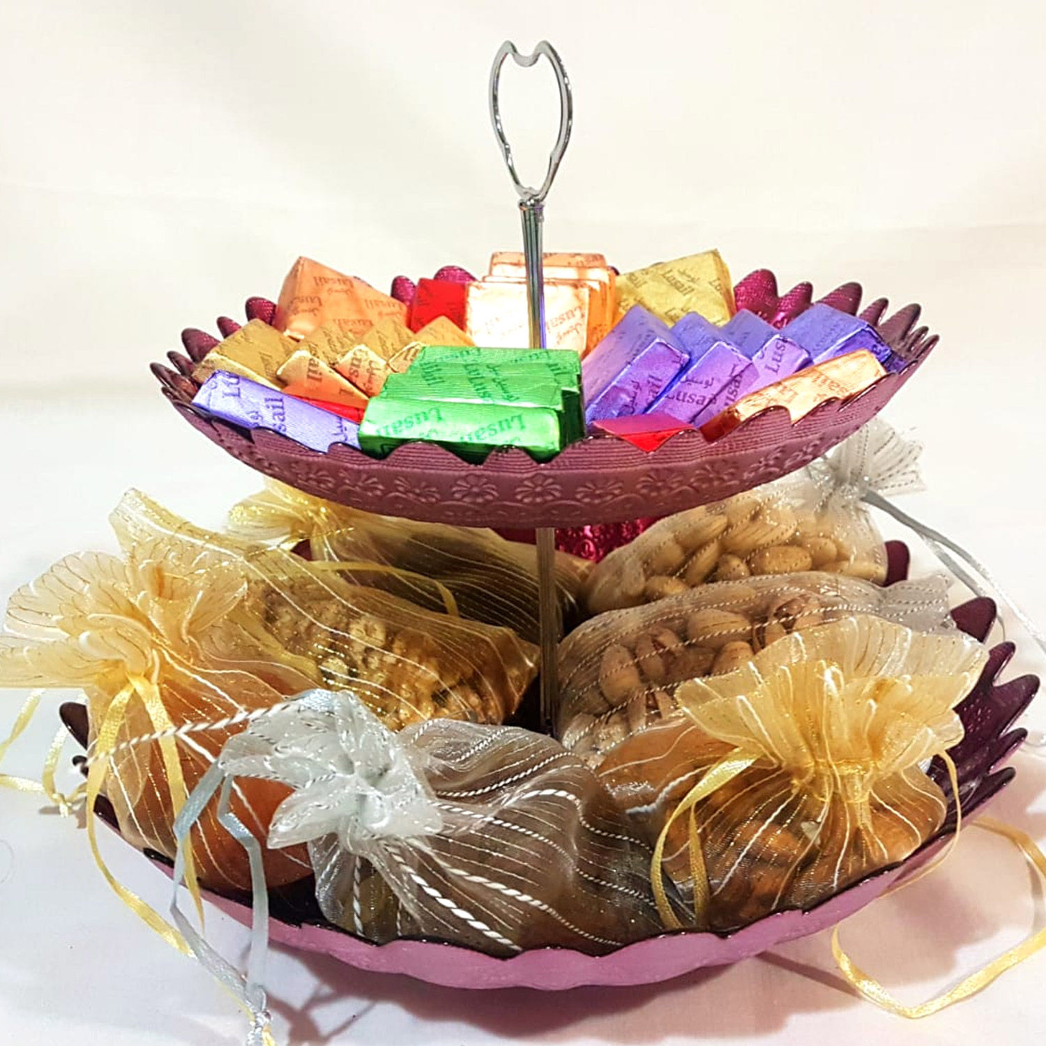Online Dry Fruits & Chocolates Two Tier Hamper Gift Delivery in Qatar FNP