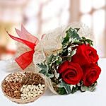 Velvety Rose Bouquet and Dry Fruits Combo